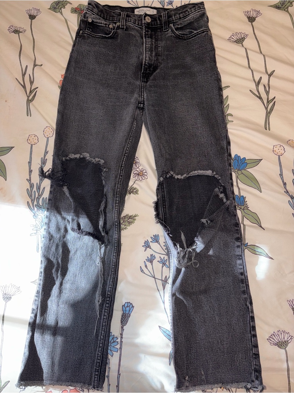 Abercrombie & Fitch Black Washed High-Rise Ankle Straight Jeans